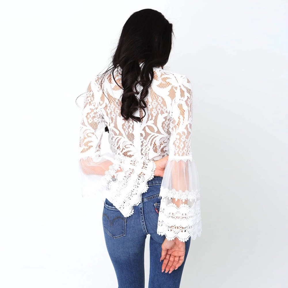 White Ivory Bell Sleeve Lace Blouse - Picture 5 of 6